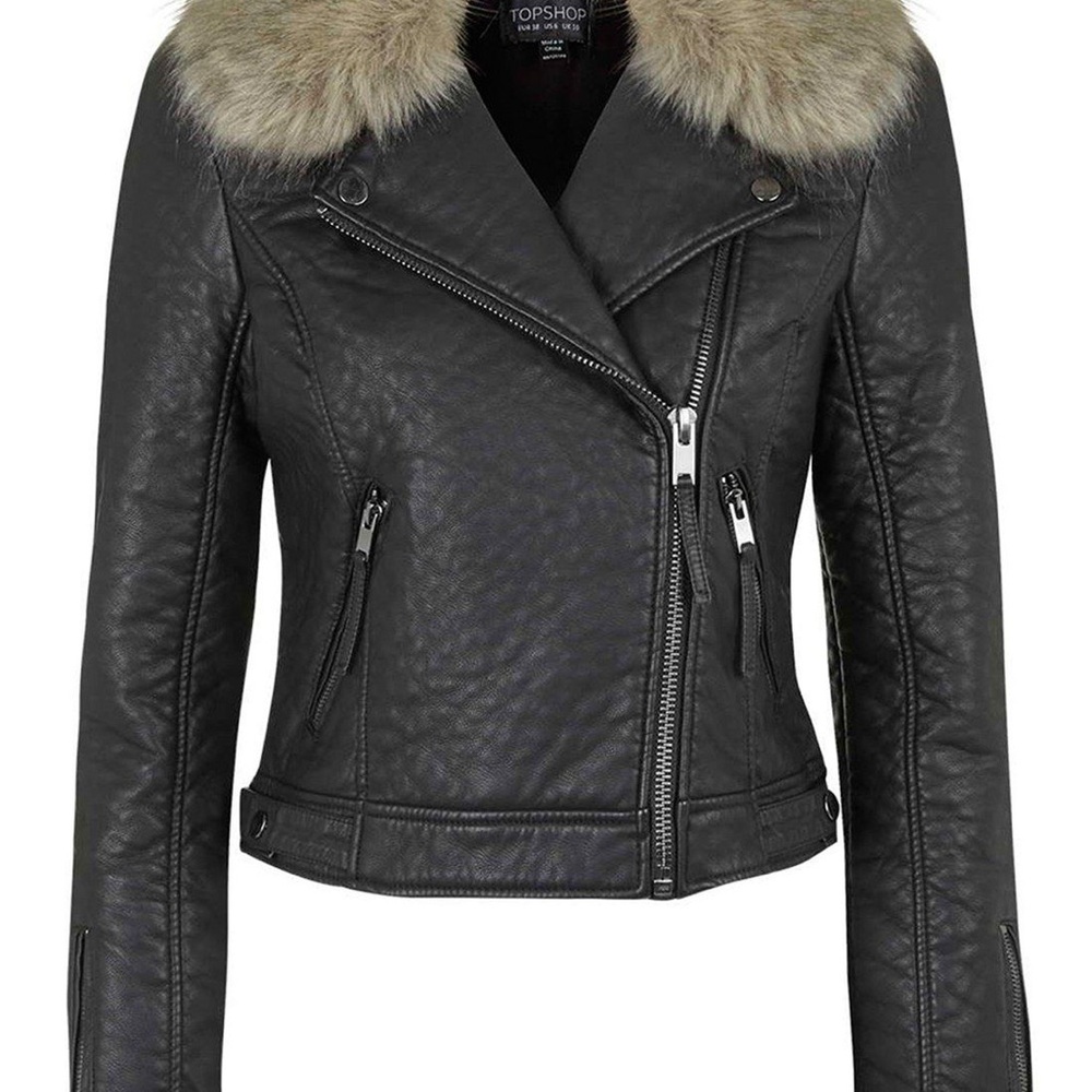 Top shop leather fur jacket